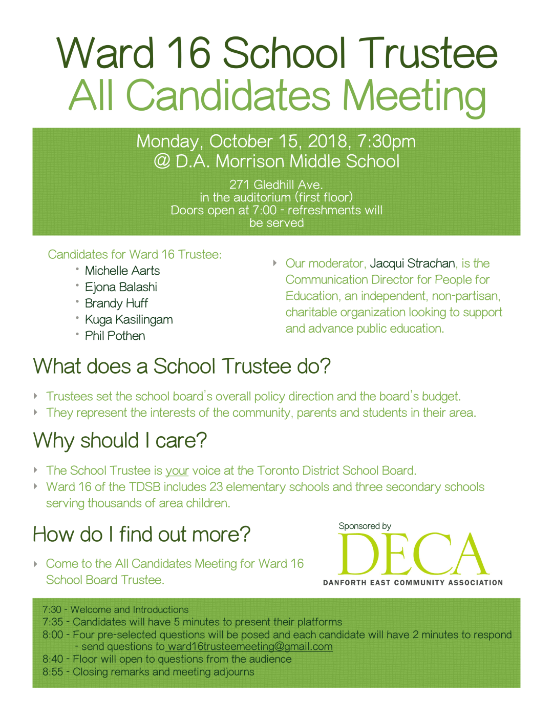 TDSB all candidates meeting flyer Ward 16
